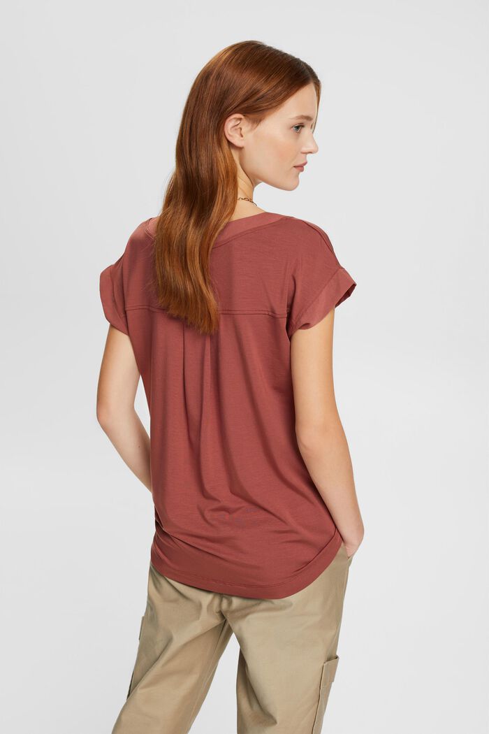 T-Shirt mit V-Ausschnitt, TENCEL™, RUST BROWN, detail image number 3