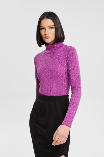 Longsleeve mit Muster, 100 % Baumwolle, VIOLET, overview