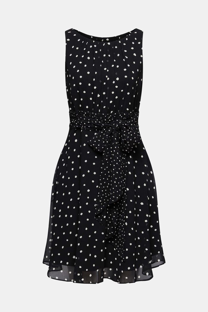 Recycelt: Chiffon-Kleid mit geraffter Taille, BLACK, detail image number 7