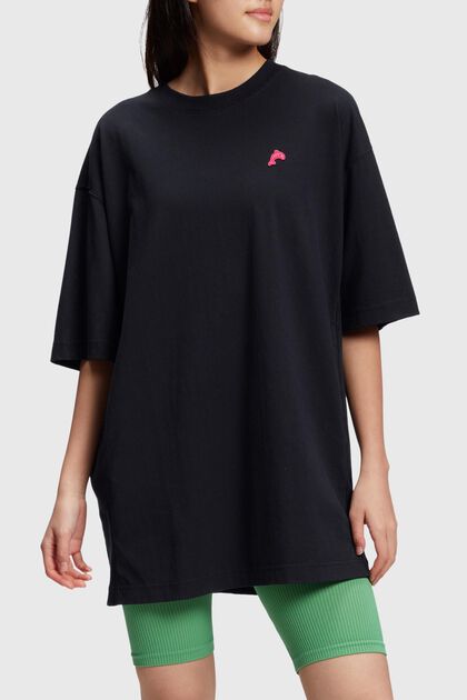T-Shirt-Kleid mit Delfin-Patch, BLACK, overview