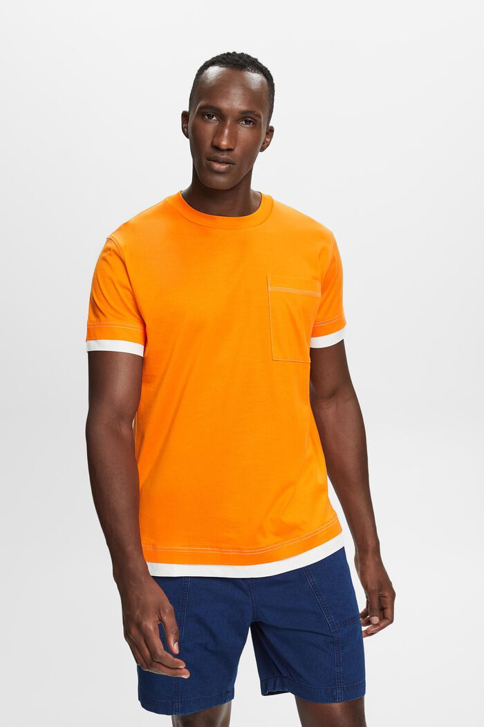Rundhals-T-Shirt im Lagenlook, 100 % Baumwolle, BRIGHT ORANGE, detail image number 0