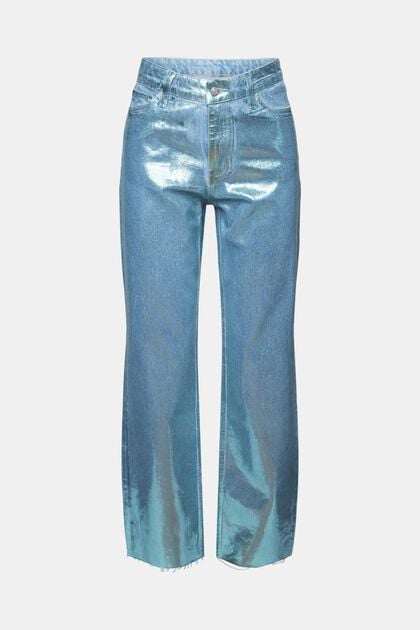 Gerade Retro-Jeans mit hohem Bund im Metallic-Look