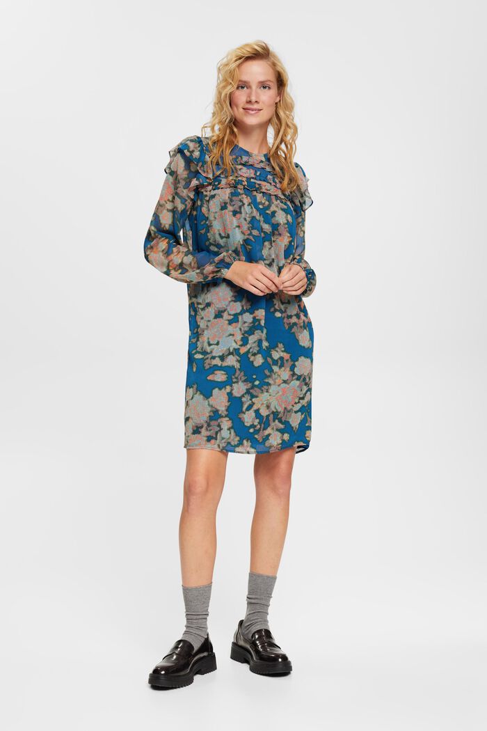 Chiffon-Kleid mit Muster, TEAL BLUE, detail image number 4