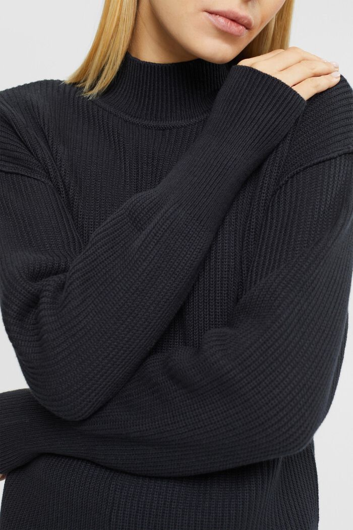 Pullover mit Stehkragen, 100 % Baumwolle, BLACK, detail image number 2