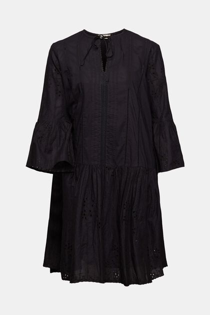 Kleid mit Loch-Stickerei, BLACK, overview