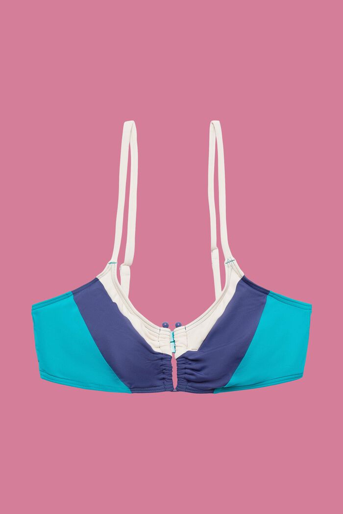 Wattiertes Bikinitop mit U-Steg im Colour Block-Design, TEAL GREEN, detail image number 4