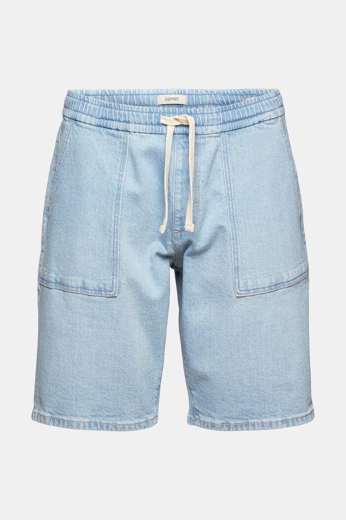 Jeans-Shorts mit Kordelzugbund, BLUE BLEACHED, overview