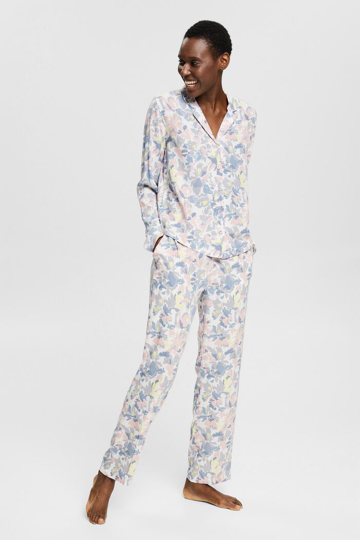 Pyjama mit floralem Muster, LENZING™ ECOVERO™, OFF WHITE, detail image number 0