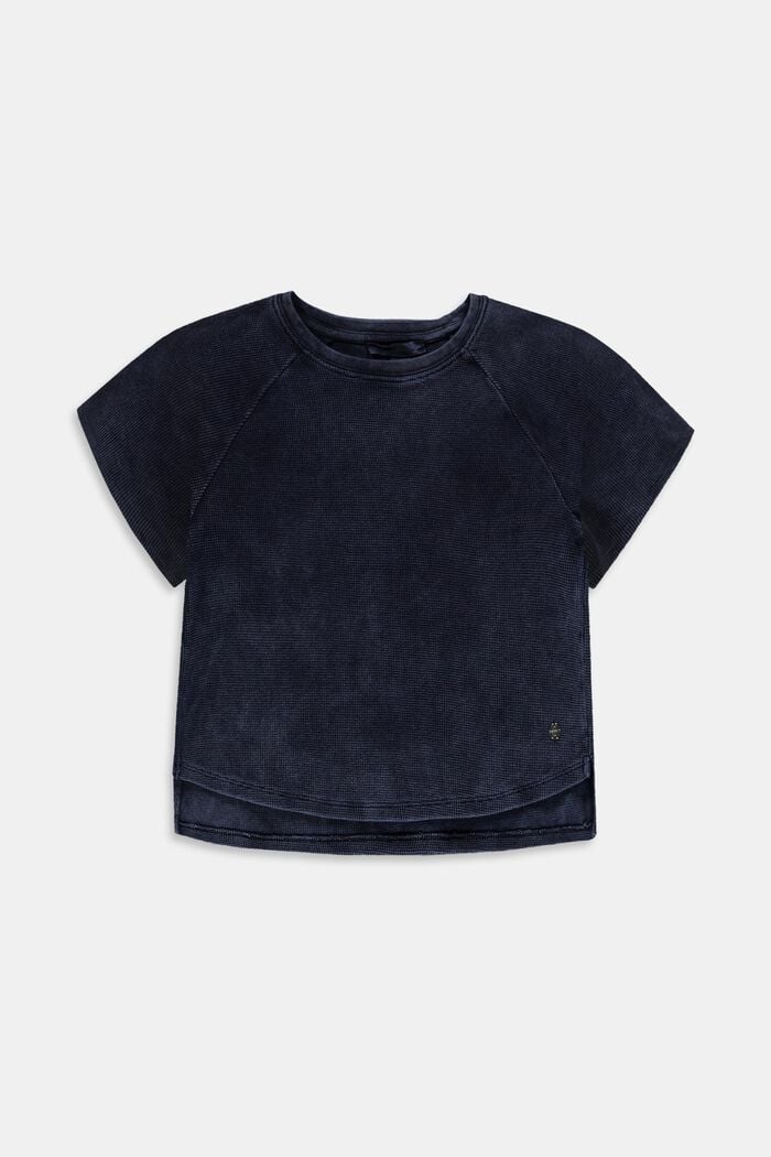 Cropped T-Shirt mit Struktur aus Baumwolle, BLUE DARK WASHED, detail image number 0