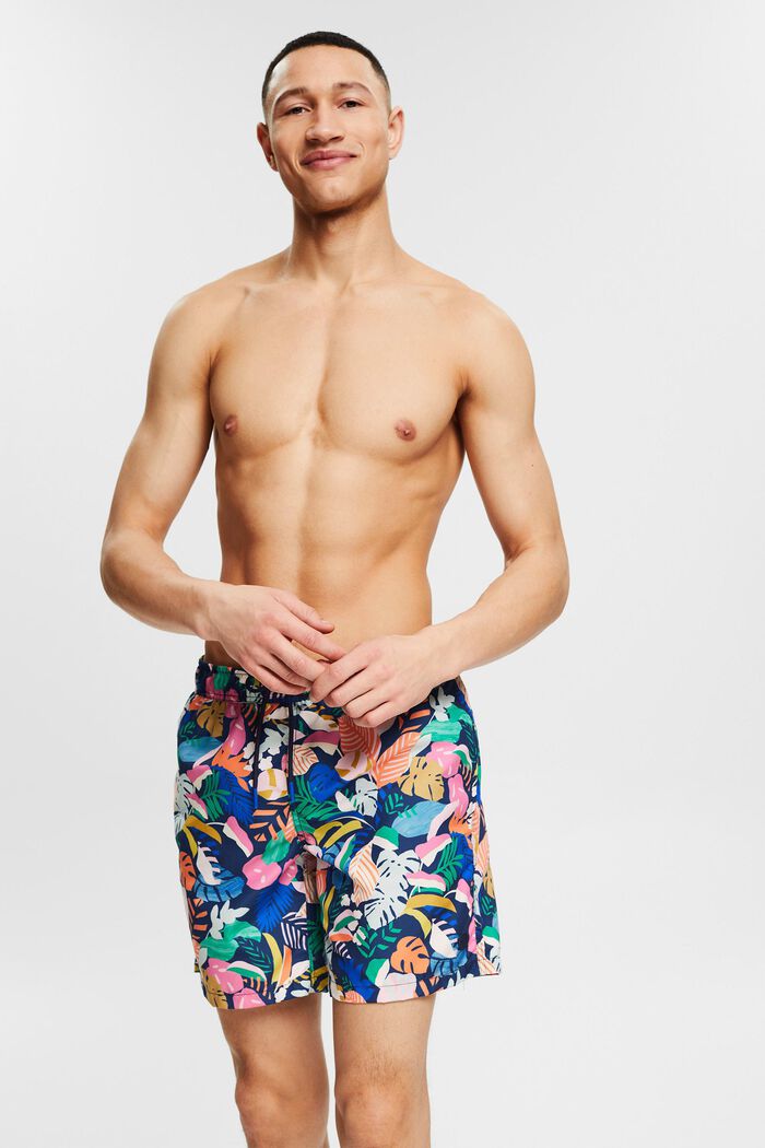 Bade-Shorts mit tropischem Print, NAVY, detail image number 0