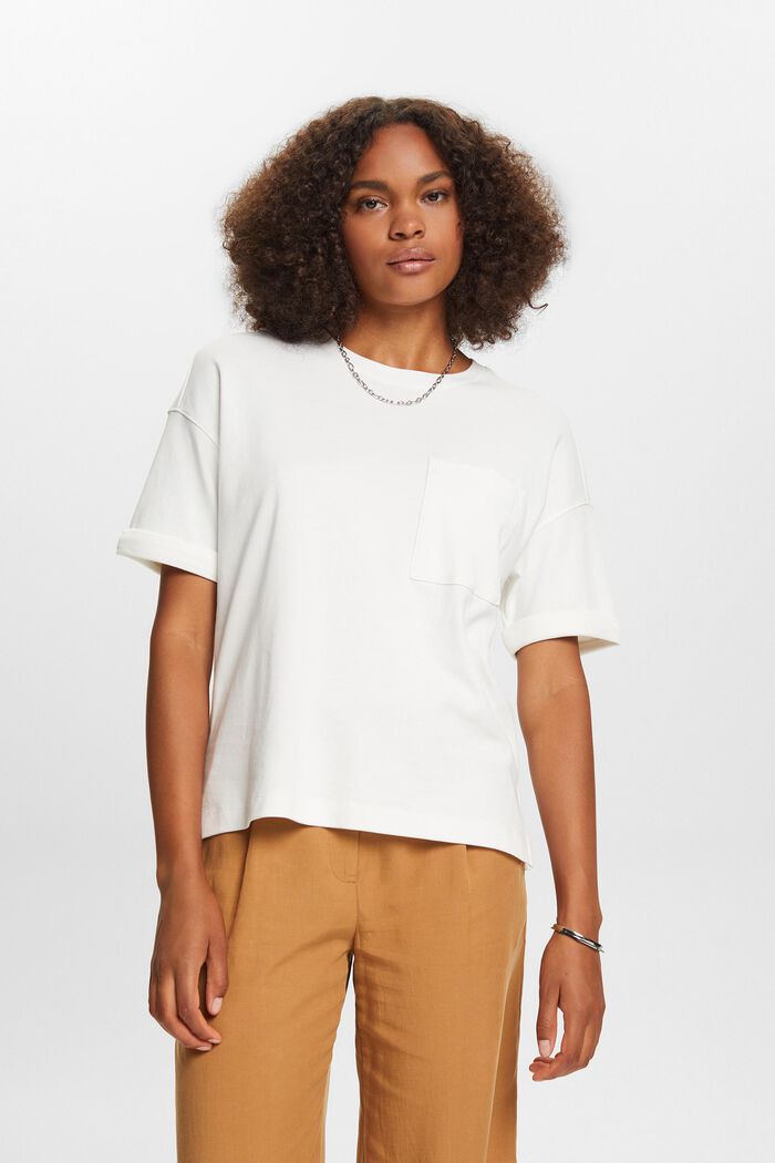 Oversized T-Shirt mit aufgesetzter Tasche, OFF WHITE, detail image number 0