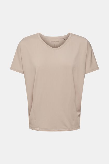 Active-T-Shirt mit V-Ausschnitt und E-DRY, BEIGE, overview