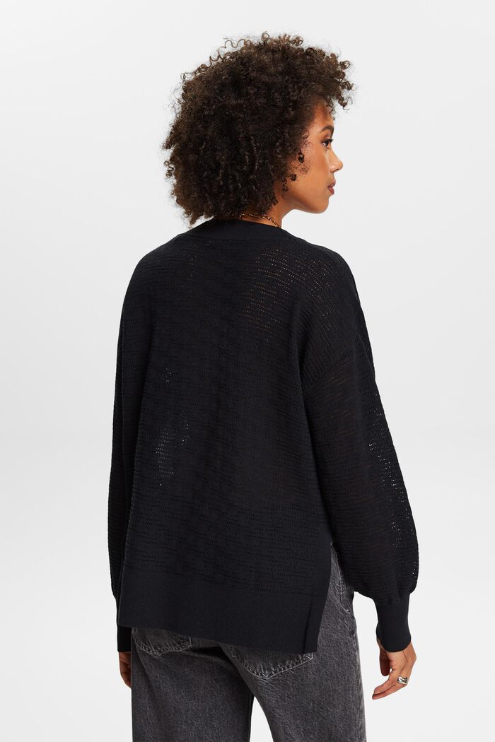 Pullover mit V-Ausschnitt im Pointelle-Design, BLACK, detail image number 2