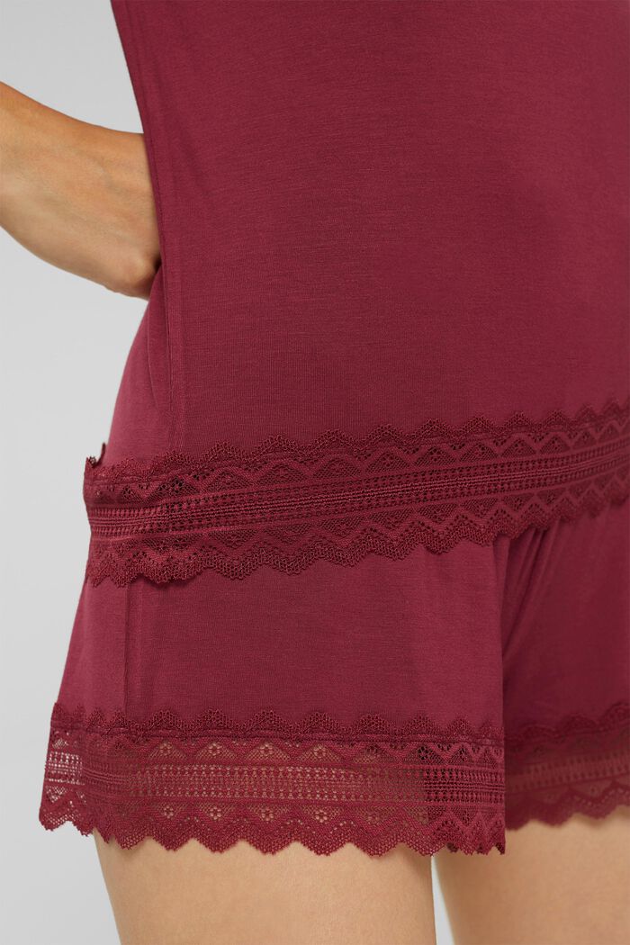 Kurzer Jersey-Pyjama aus LENZING™ ECOVERO™, DARK RED, detail image number 3