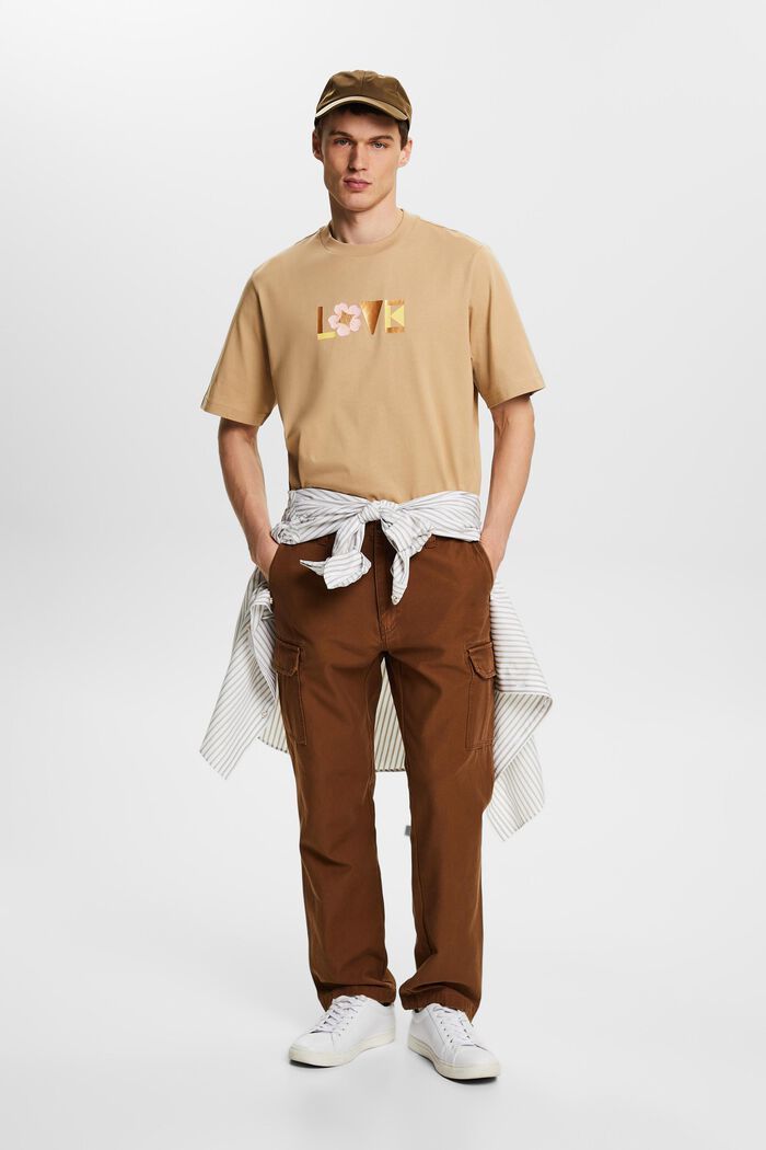 Unisex-T-Shirt aus Pima-Baumwolle mit Print, BEIGE, detail image number 1