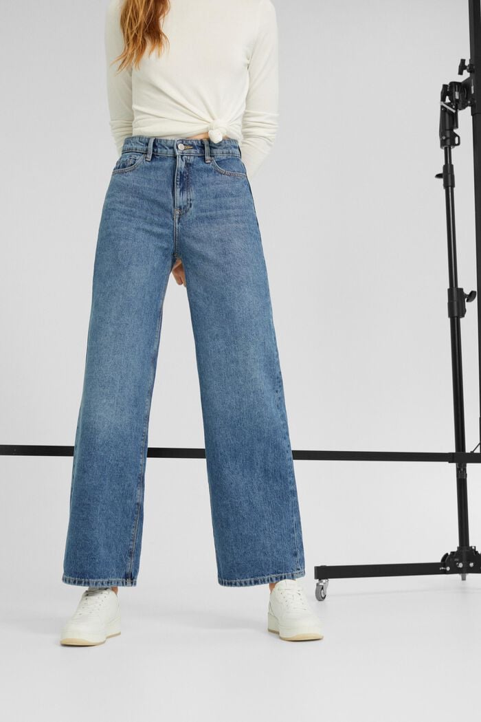 Jeans mit weitem Bein, 100% Bio-Baumwolle, BLUE MEDIUM WASHED, overview