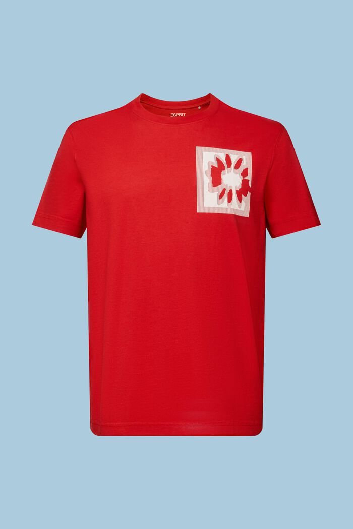 T-Shirt mit floralem Print und Logo, DARK RED, detail image number 6