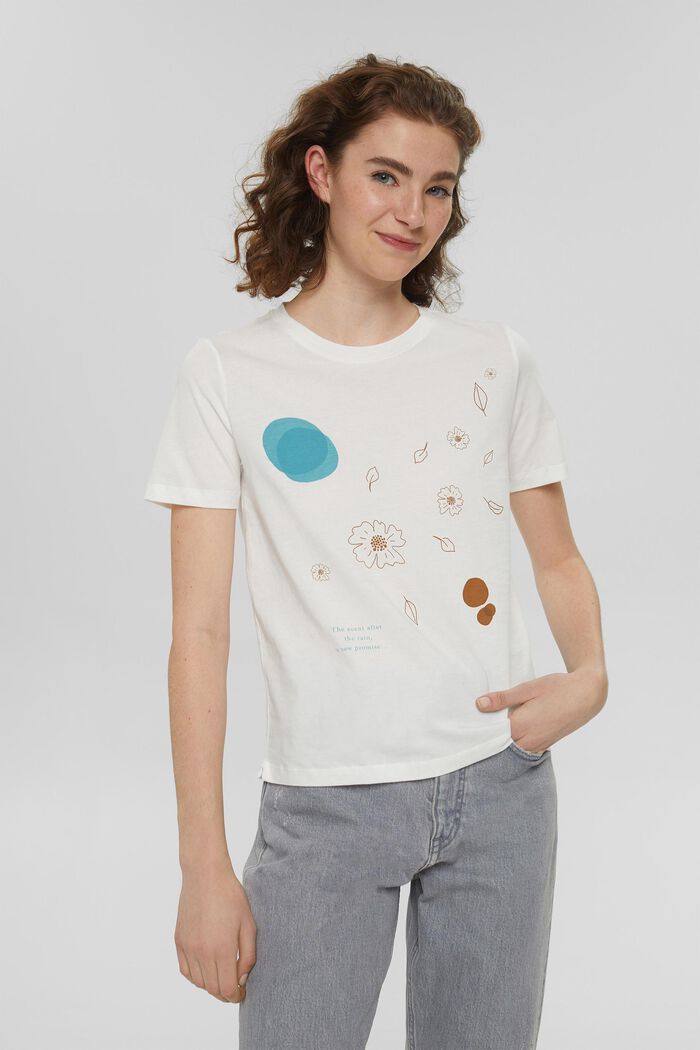 T-Shirt mit Print aus 100% Bio-Baumwolle, OFF WHITE, detail image number 0