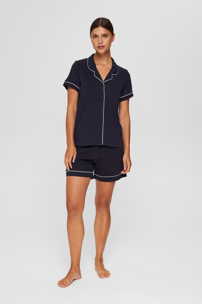 Pyjama mit Reverskragen, 100% Bio-Baumwolle, NAVY, detail image number 0
