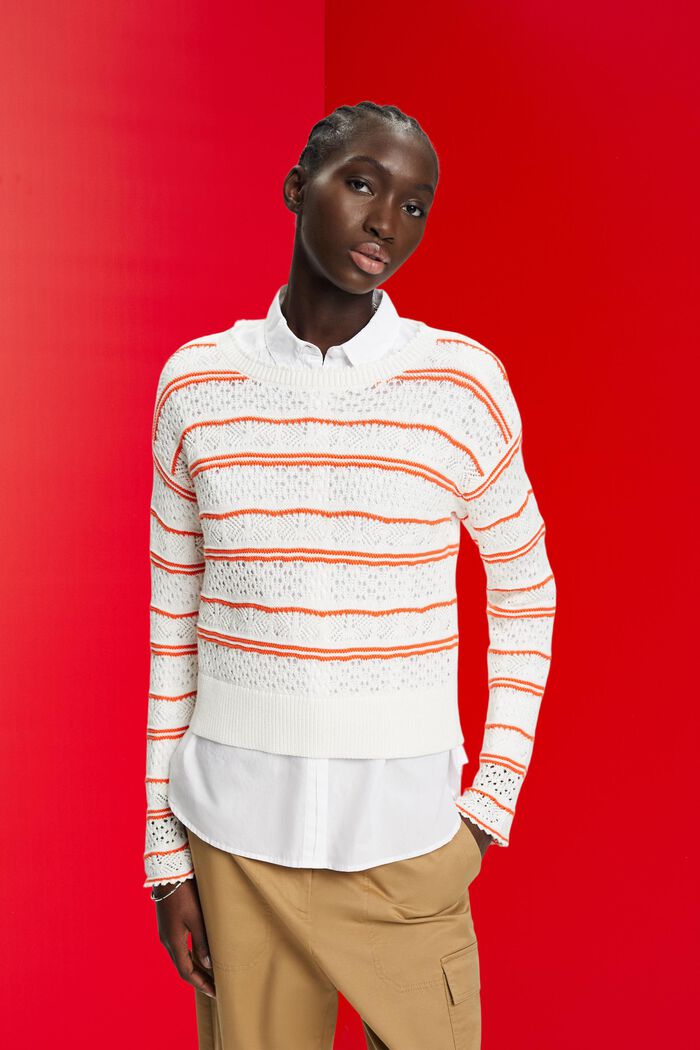 Strukturierter Pullover aus nachhaltiger Baumwolle, OFF WHITE, detail image number 0