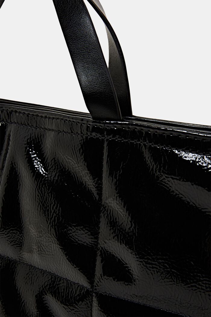 Tote Bag in Lackleder-Optik mit Vorderseite in Stepp-Optik, BLACK, detail image number 1