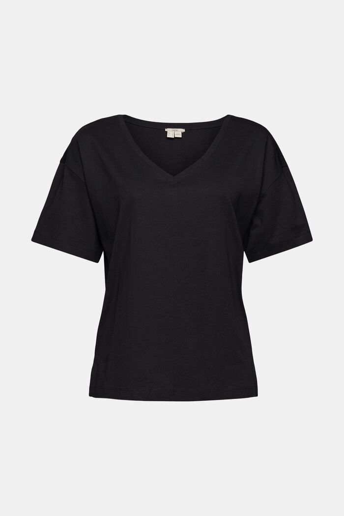 Mit TENCEL™: T-Shirt mit V-Ausschnitt, BLACK, overview