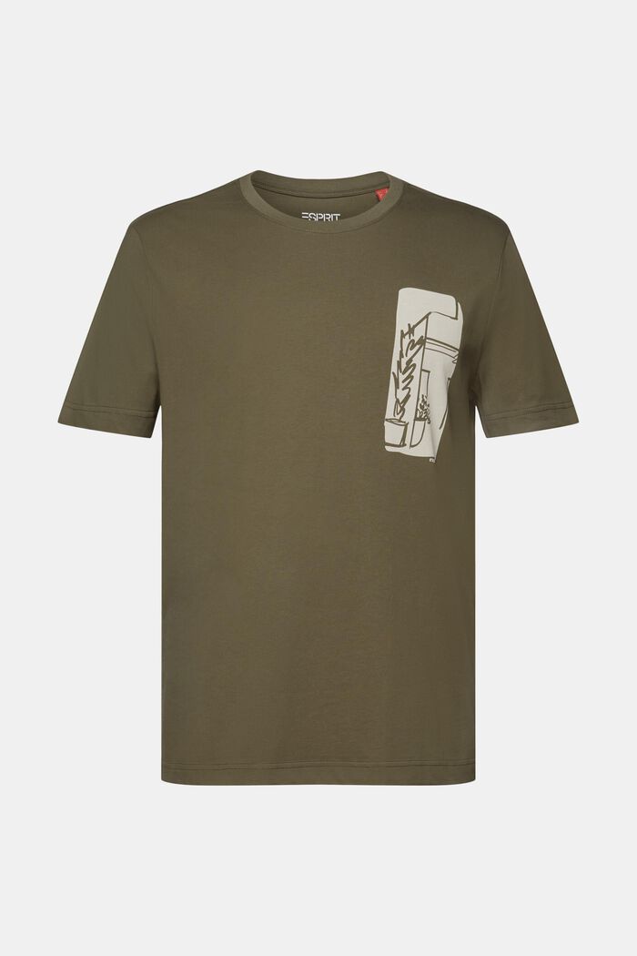 T-Shirt mit Frontprint, 100% Baumwolle, KHAKI GREEN, detail image number 5