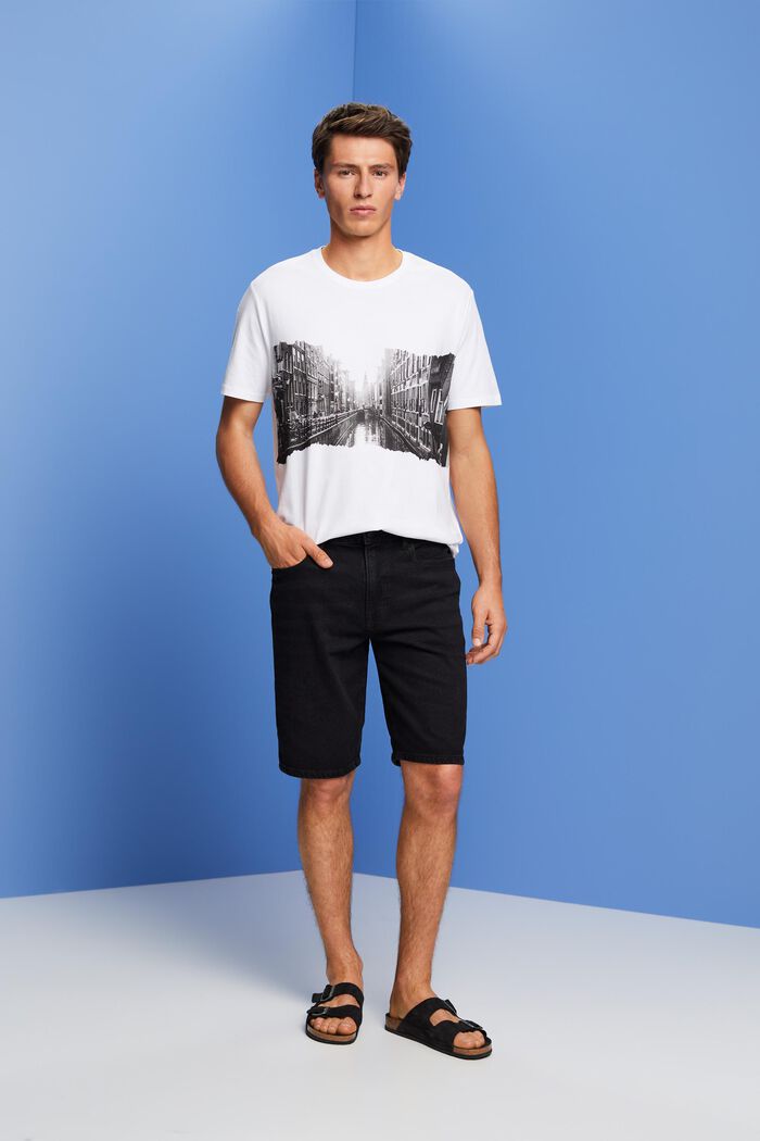 Rundhals-T-Shirt mit Print, 100 % Baumwolle, WHITE, detail image number 4