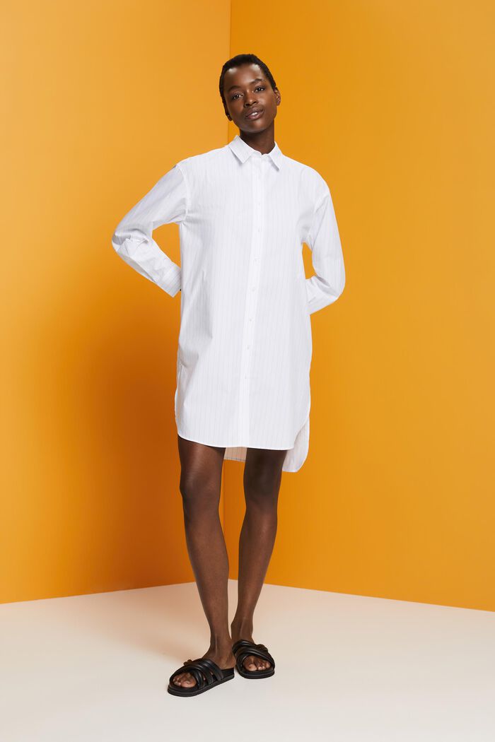 Hemdblusenkleid mit Nadelstreifen, 100 % Baumwolle, WHITE, detail image number 5