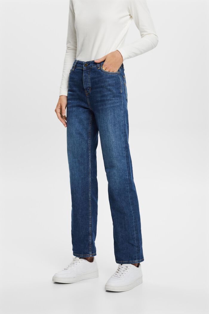 Retro-Jeans mit gerader Passform und hohem Bund, BLUE DARK WASHED, detail image number 0