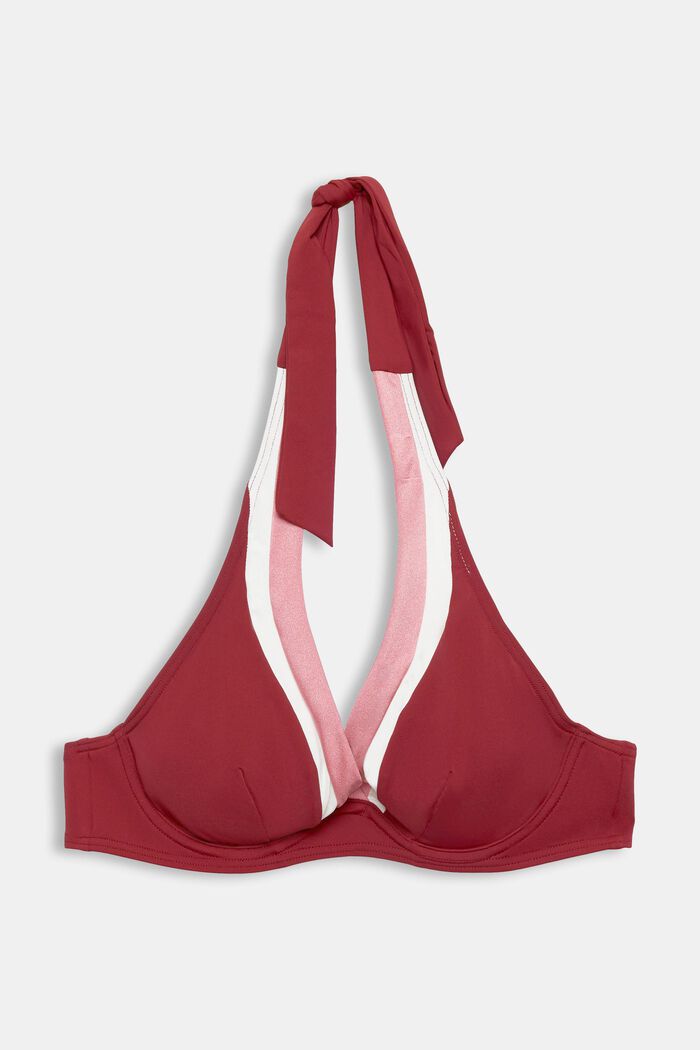 Dreifarbiges Neckholder-Bikinitop mit Bügeln, DARK RED, detail image number 4