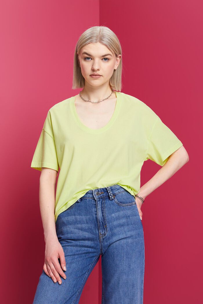 Oversize Cropped-T-Shirt, 100 % Baumwolle, LIME YELLOW, detail image number 0