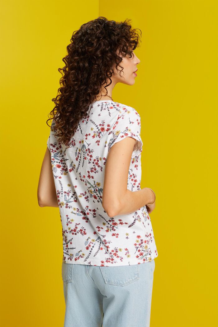 Baumwoll-T-Shirt mit floralem Print, WHITE, detail image number 3