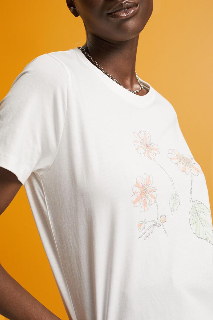 Baumwoll-T-Shirt mit Blumenprint, OFF WHITE, detail image number 2