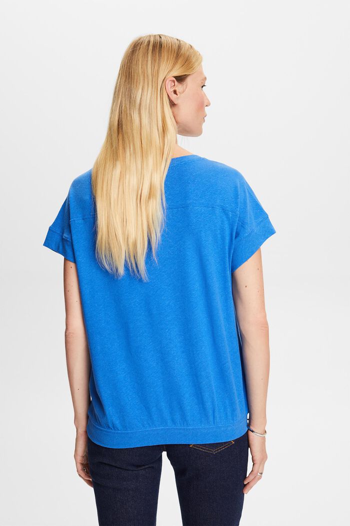 T-Shirt aus Baumwoll-Leinen-Mix, BRIGHT BLUE, detail image number 3