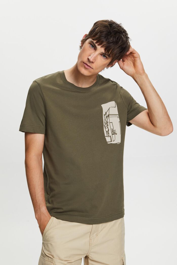 T-Shirt mit Frontprint, 100% Baumwolle, KHAKI GREEN, detail image number 0