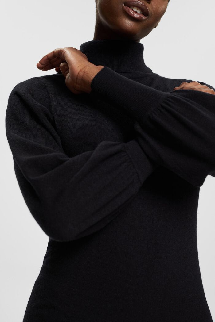 Pulloverkleid mit Rollkragen, Kaschmirmix, BLACK, detail image number 3