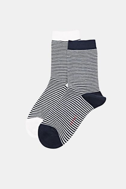 Gestreifte Socken im 2er-Pack, Bio-Baumwolle, WHITE/NAVY, overview