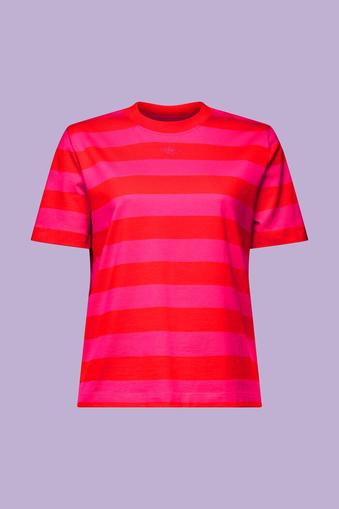Gestreiftes T-Shirt mit Logostickerei, RED, detail image number 5