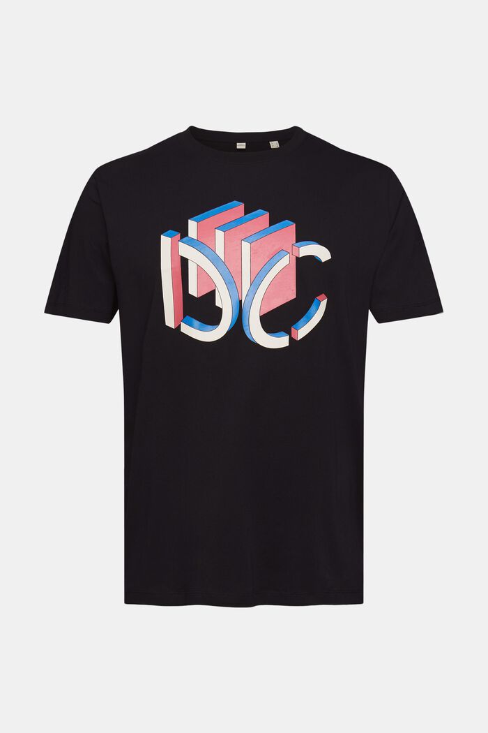 Jersey-T-Shirt mit grafischem 3D Logo-Print, BLACK, overview