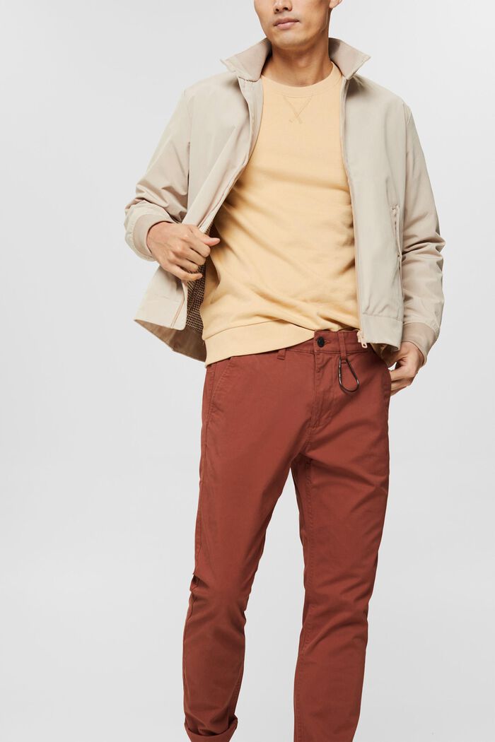 Schmale Chino aus Organic Cotton, RUST BROWN, overview