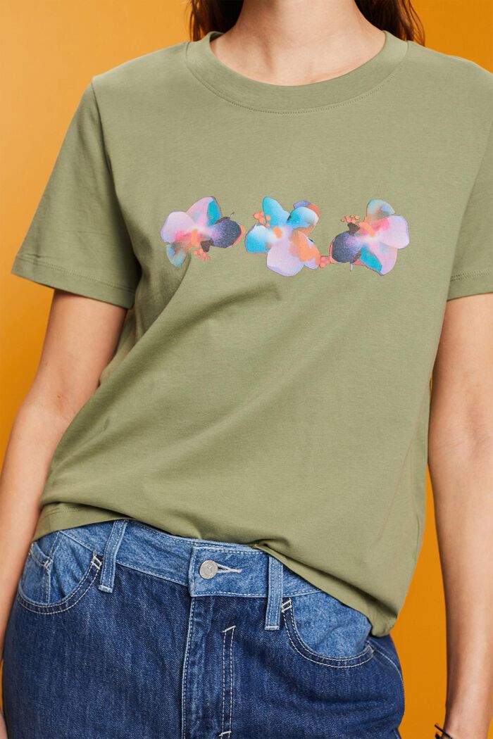 Baumwoll-T-Shirt mit Blumenprint, LIGHT KHAKI, detail image number 2