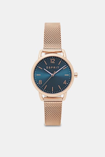 Edelstahl-Uhr mit Mesh-Armband, ROSEGOLD, overview