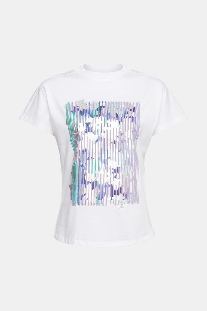 T-Shirt mit Metallic-Print, WHITE, overview