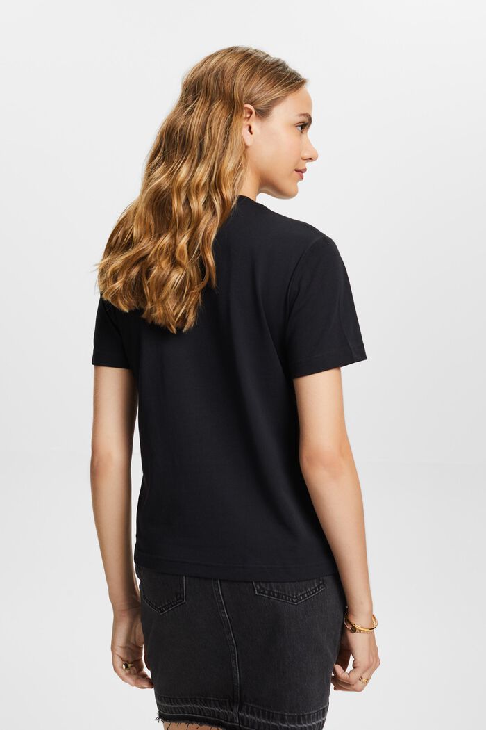 T-Shirt mit Rundhalsausschnitt, 100 % Baumwolle, BLACK, detail image number 3