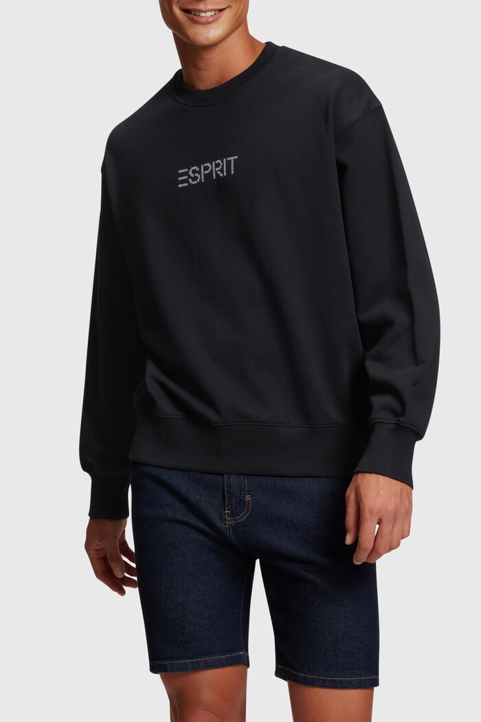 Sweatshirt mit Logo-Aufnäher mit Nieten, BLACK, detail image number 0