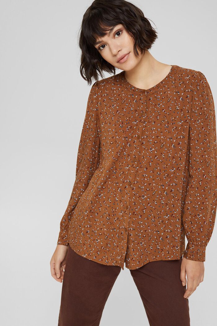 Bluse mit Leo-Print aus LENZING™ ECOVERO™, TOFFEE, detail image number 0
