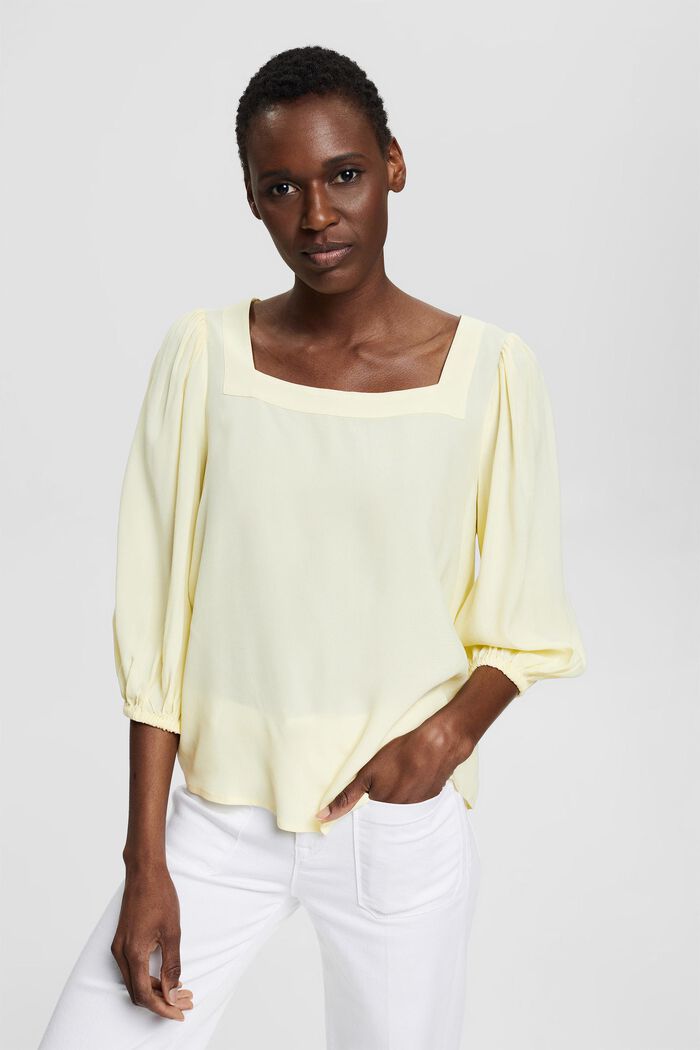 Bluse mit Karrée-Ausschnitt, LIME YELLOW, detail image number 0