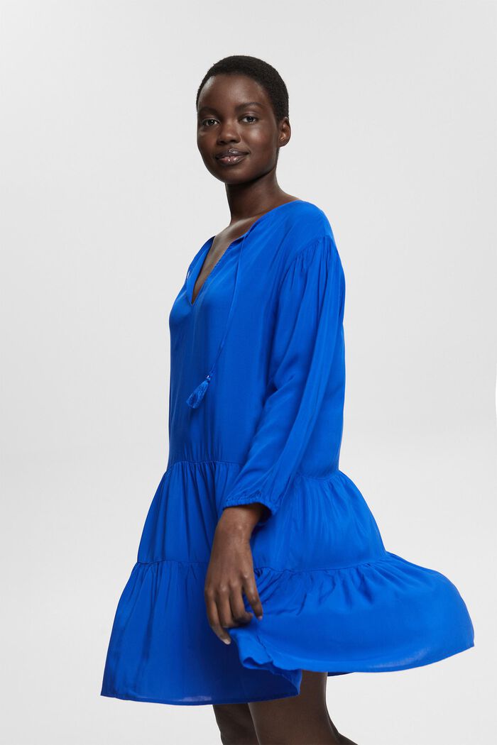 Kleid mit Tasseln, LENZING™ ECOVERO™, BRIGHT BLUE, detail image number 0