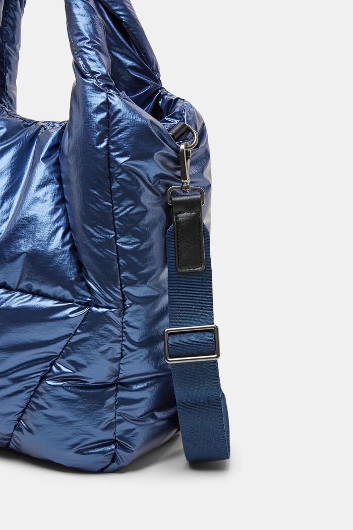 Gesteppte Tote Bag in Metallic-Optik, DARK BLUE, detail image number 1